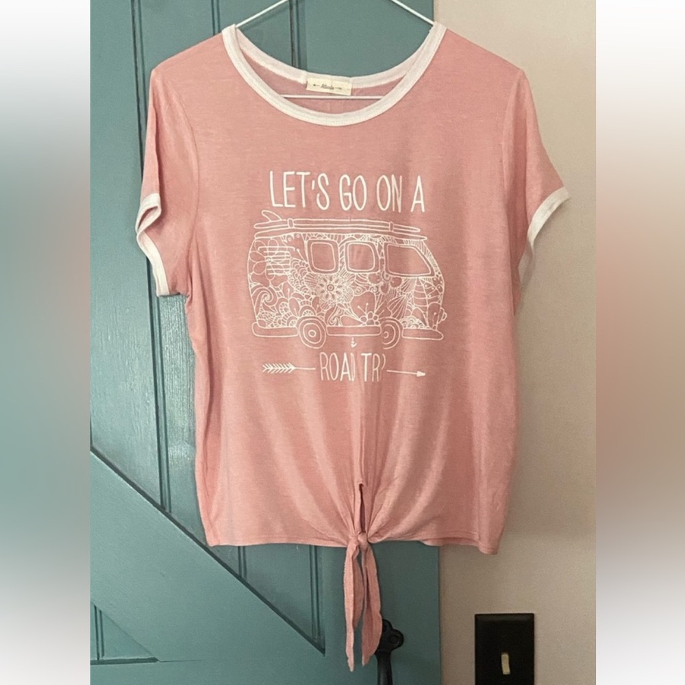 4/$15 Atticute Road Trip Pink Tie Front Top